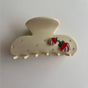 Cream Hair Claw Clip with Strawberry Accents